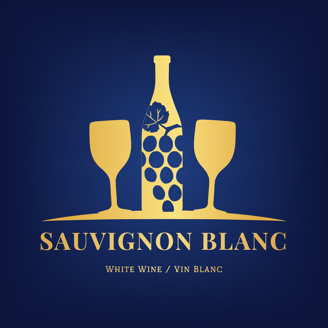 Labels - Sauvignon Blanc Blue and Gold Glasses and Bottle (RL500)