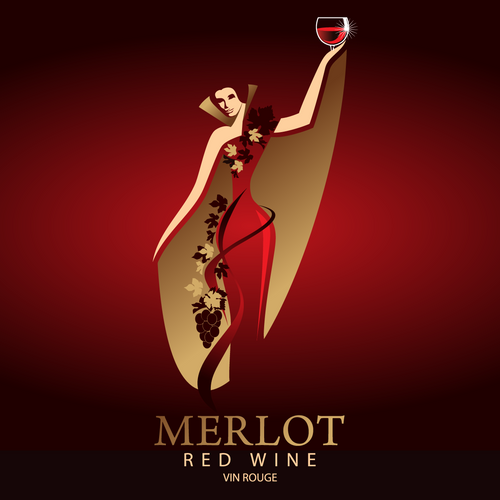 Labels - Merlot Lady in Red Dress and Golden Cape (RL500)