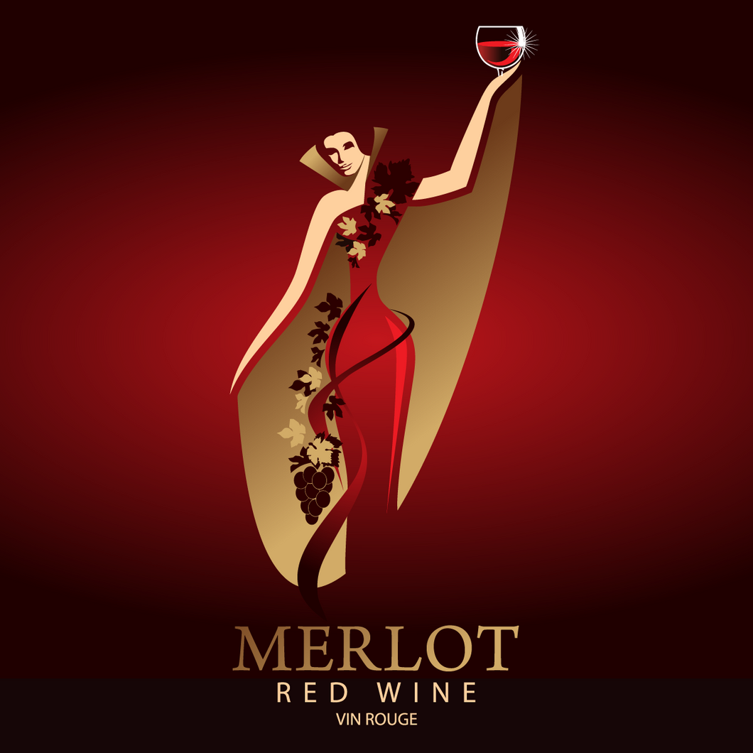 Labels - Merlot Lady in Red Dress and Golden Cape (RL500)