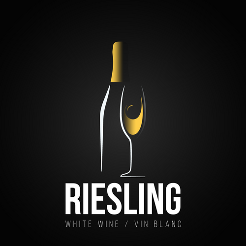 Labels - Riesling Golden Bottle and Glass of Wine (RL500)